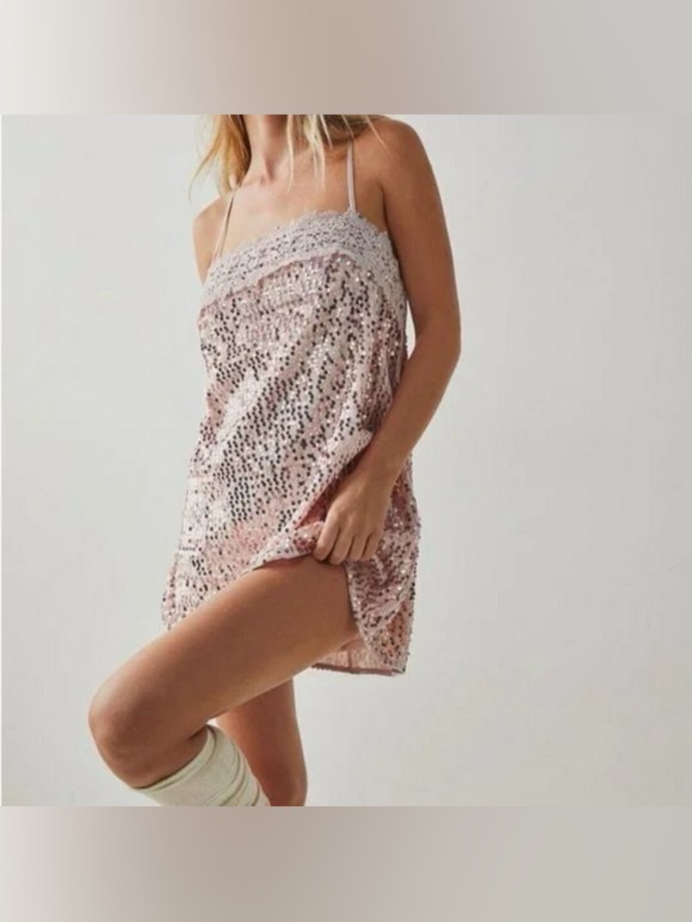 FREE PEOPLE That Girl Sequin Slip in Pink Nectar Size XS